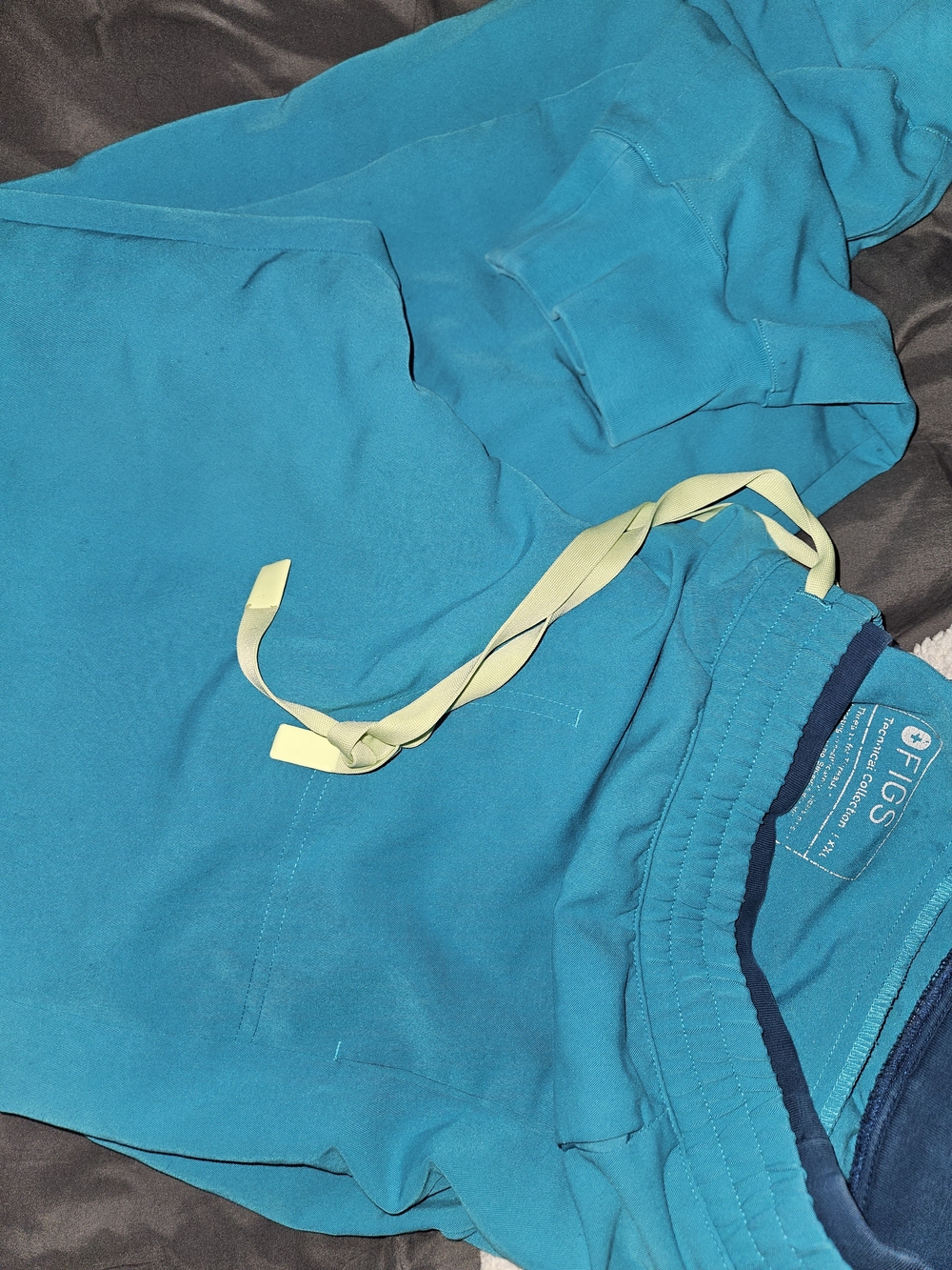 Figs Teal Scrub Joggers with Pale Yellow Drawstring